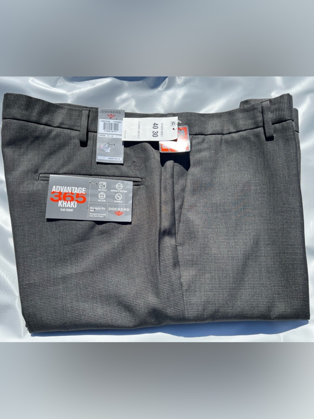 Dockers Advantage 365 Flat-Front Dress Pants in Charcoal Gray pin stripes 40x30